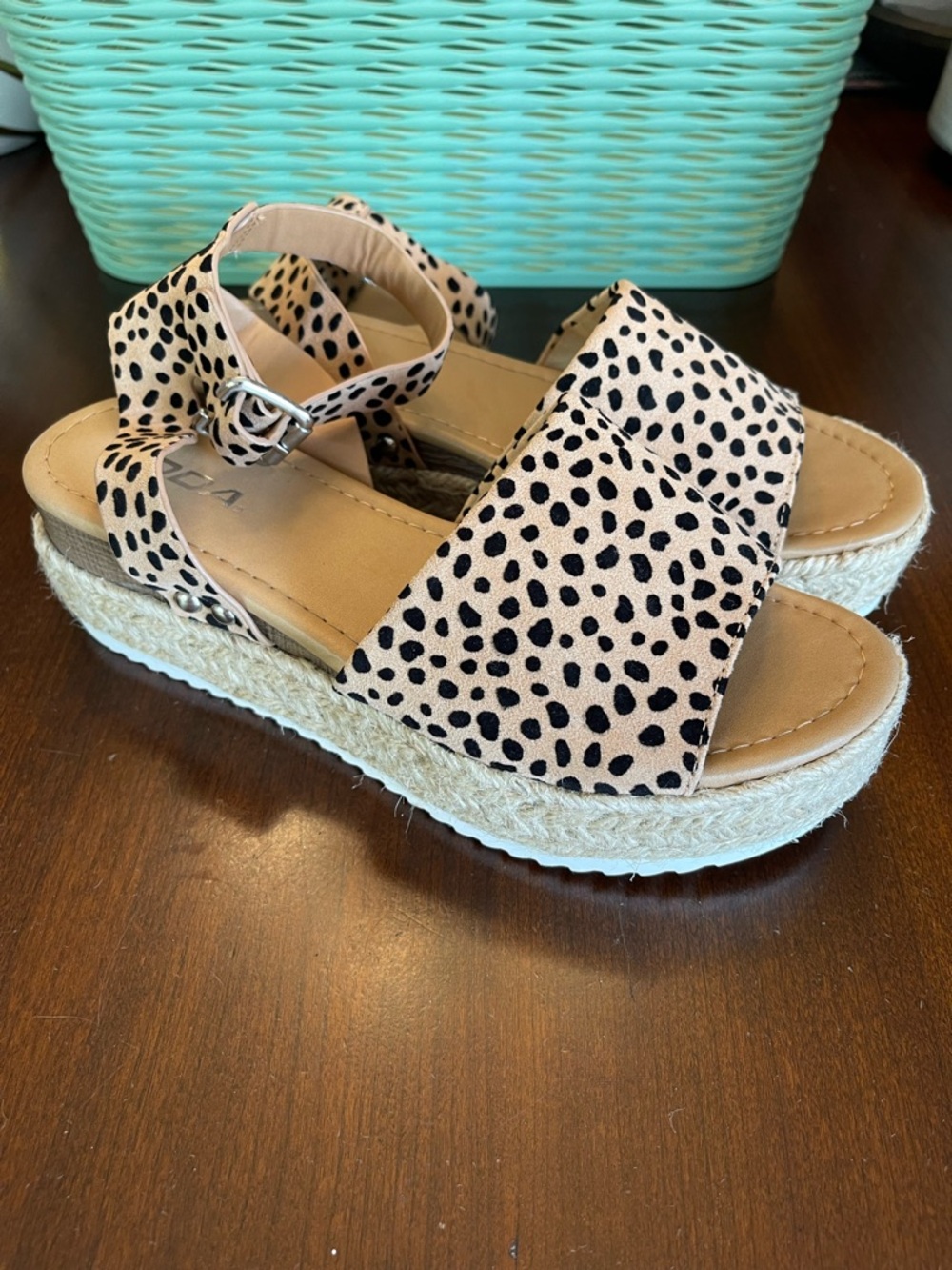 Soda Dalmatian Print Platform Wedge Sandals, SZ 8